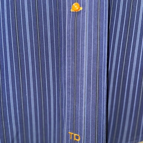 Thomas Dean Men’s Button-Down Shirt L • Navy Multi Stripe • Contrast Cuffs - Picture 13 of 13